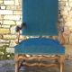 Antique Louis XIII style armchair, duck blue velvet, 67x112cm, G.Besnard