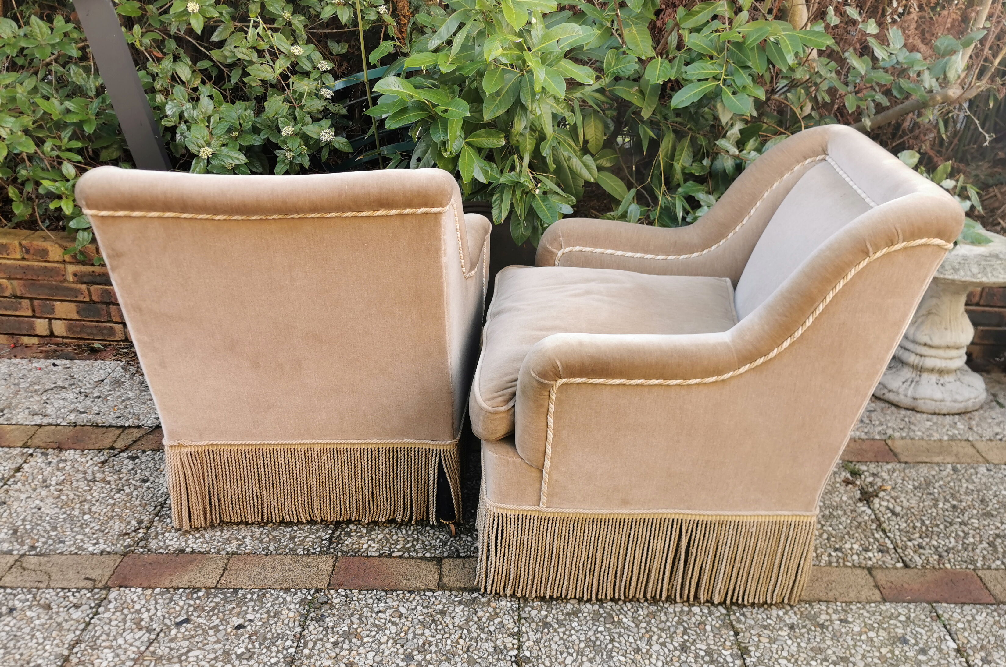 Pair of vintage armchairs, beige velvet