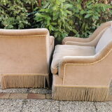 Pair of vintage armchairs, beige velvet