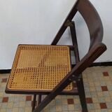 Set of 4 vintage 1970s folding chairs in wood and caning