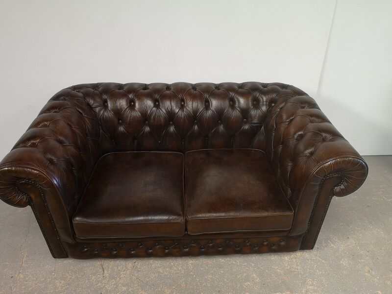 Sofa chesterfield brown leather two seats