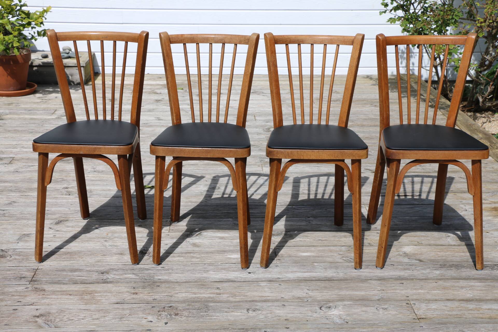 4 baumann n°12 black leatherette chairs, medium beech