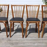 4 baumann n°12 black leatherette chairs, medium beech