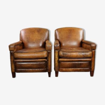 Set of two sheepskin leather armchairs