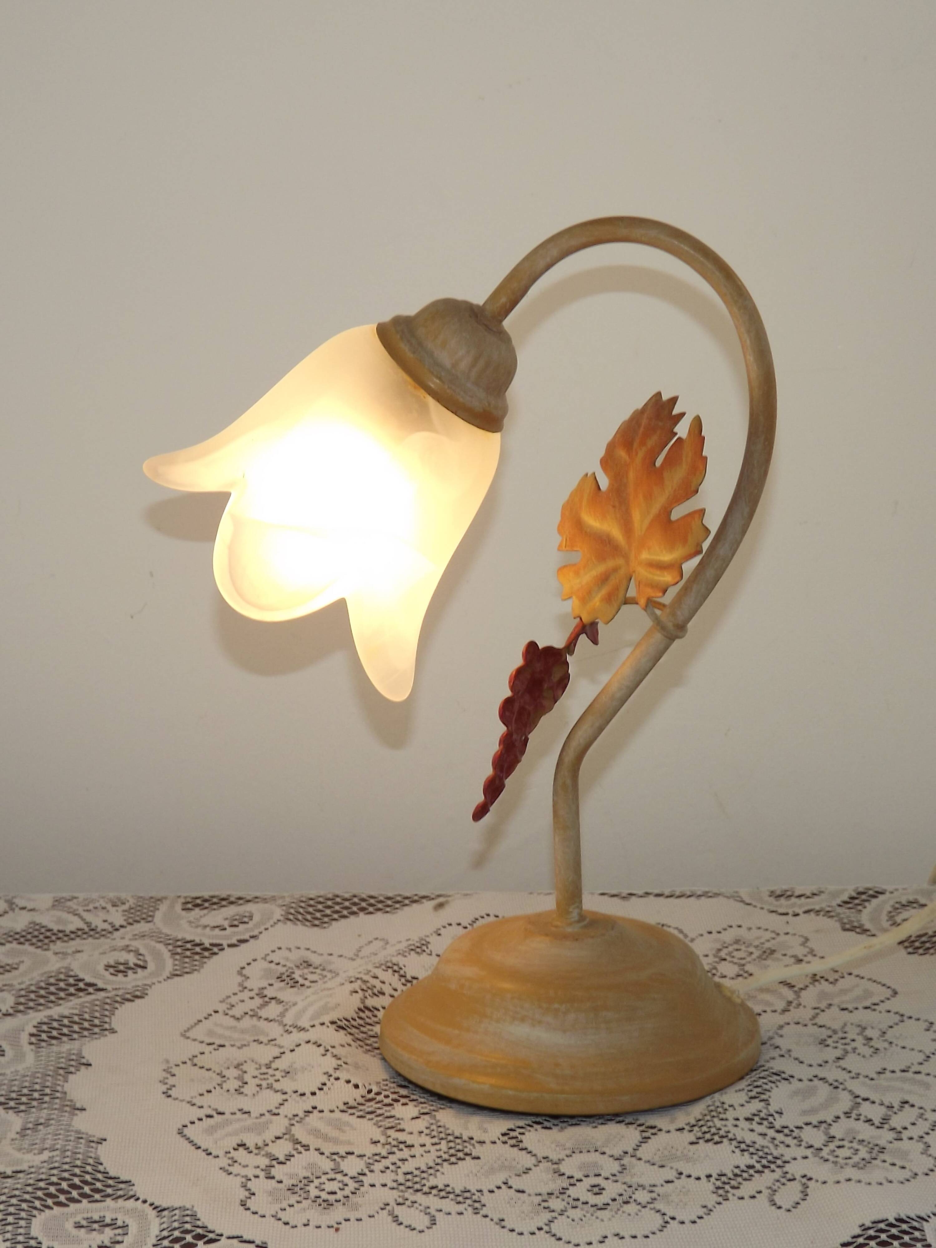 Vintage French Goose Neck Lamp - Grape Detail - Opaque Glass Shade