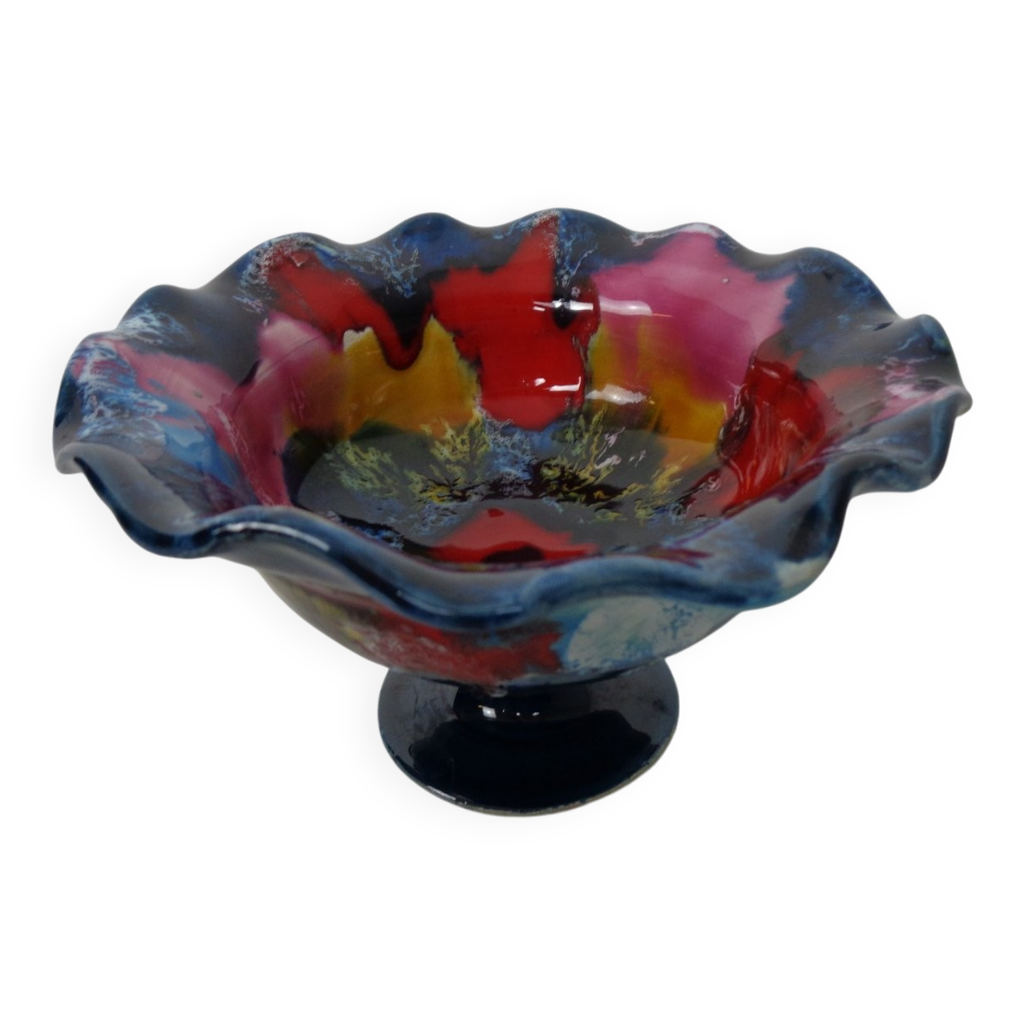 French multicoloured studio ceramic bowl from Vallauris, 1970s