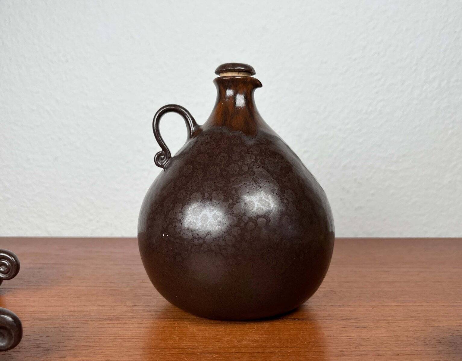 Mid-Century Modern German Studio Pottery Jug with Mugs by Melitta Teubner, 1960s, Set of 4