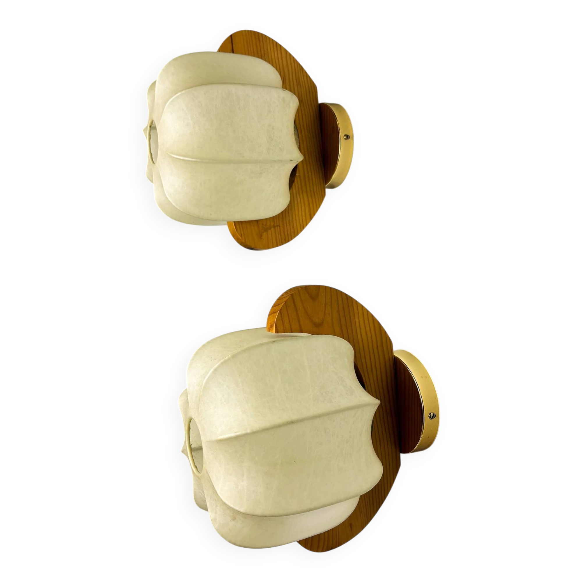 Pair of cocoon sconces with pine, Italy, 1970s