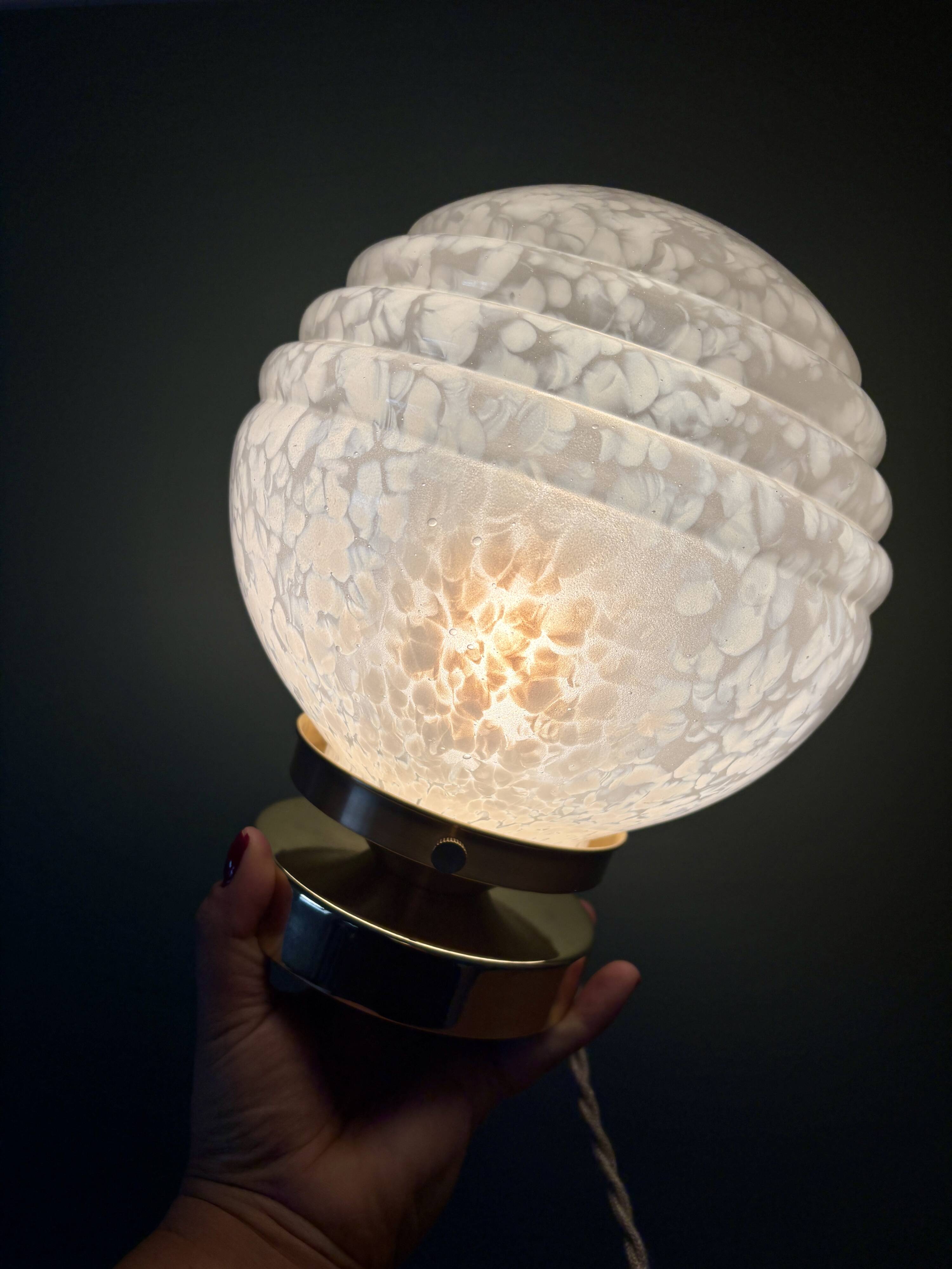 Vintage Art Deco globe table lamp in white Clichy glass