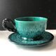Turquoise Vallauris Braided Ceramic Cup and Saucer by Marius Giuge