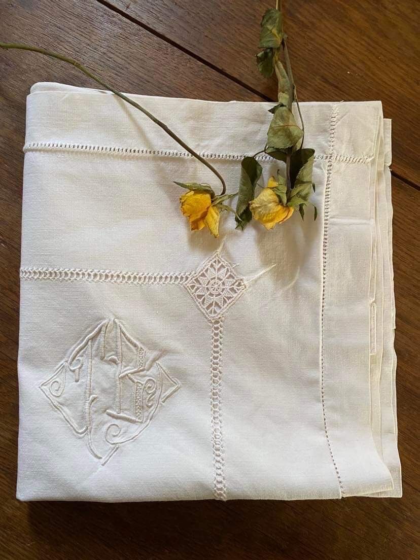 Cotton pillowcase embroidered monogram JB.