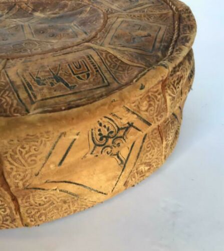 Pair of moroccan leather beanbags beautiful patina patina 1900
