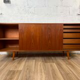Scandinavian teak sideboard with 4 sliding doors, 60s