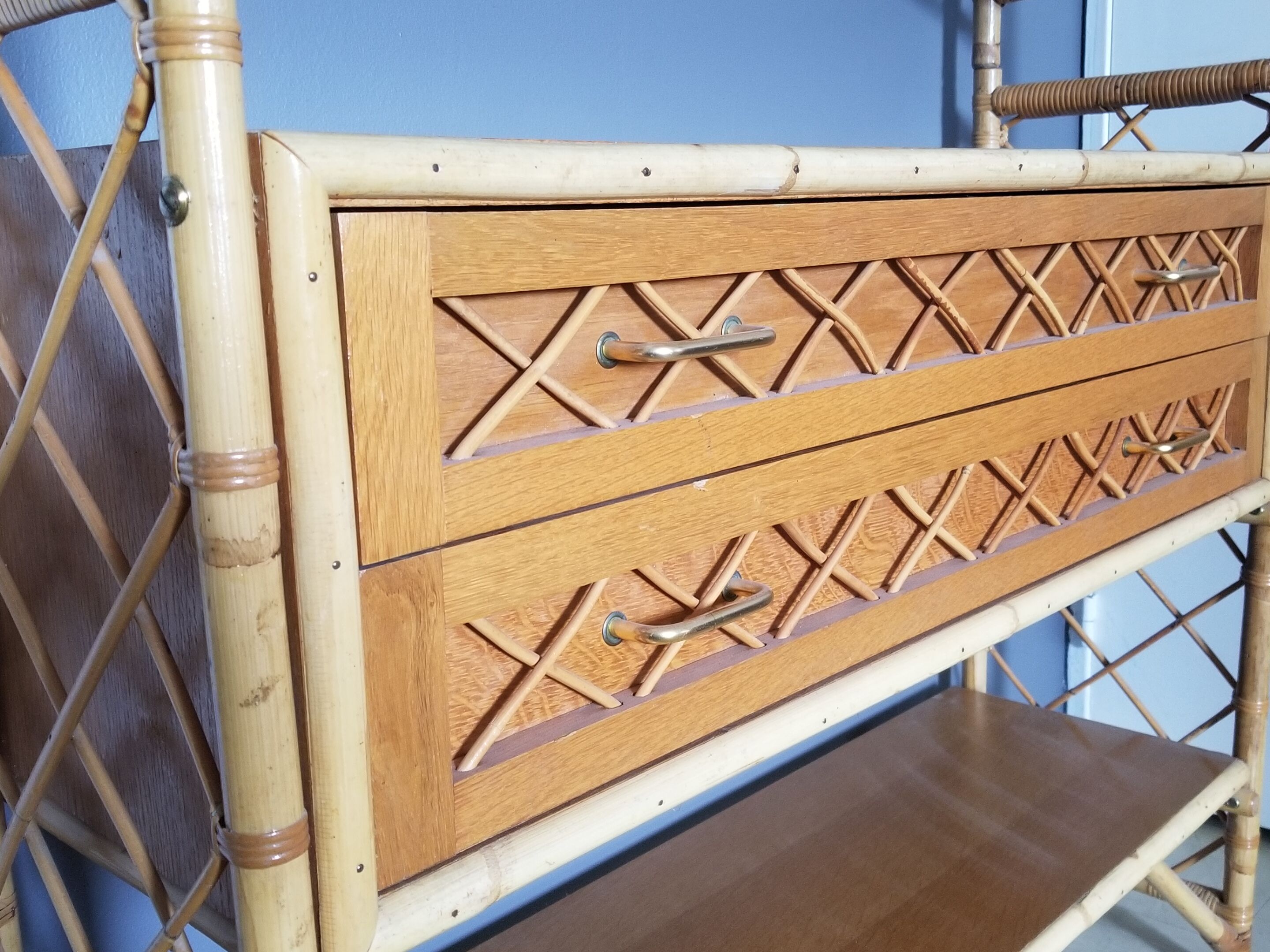 Louis Sognot vintage bamboo and rattan library - 1960s