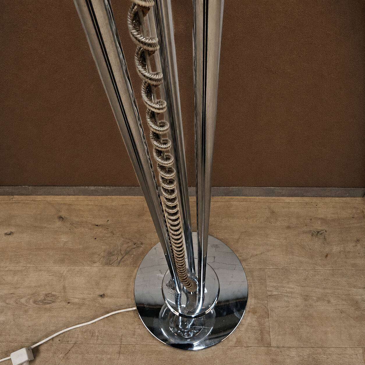 Vintage Italian Space Age floor lamp chrome and glass (70s)