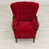 Années 1960, design danois, fauteuil en tissu rouge cerise, très bon état d’origine.