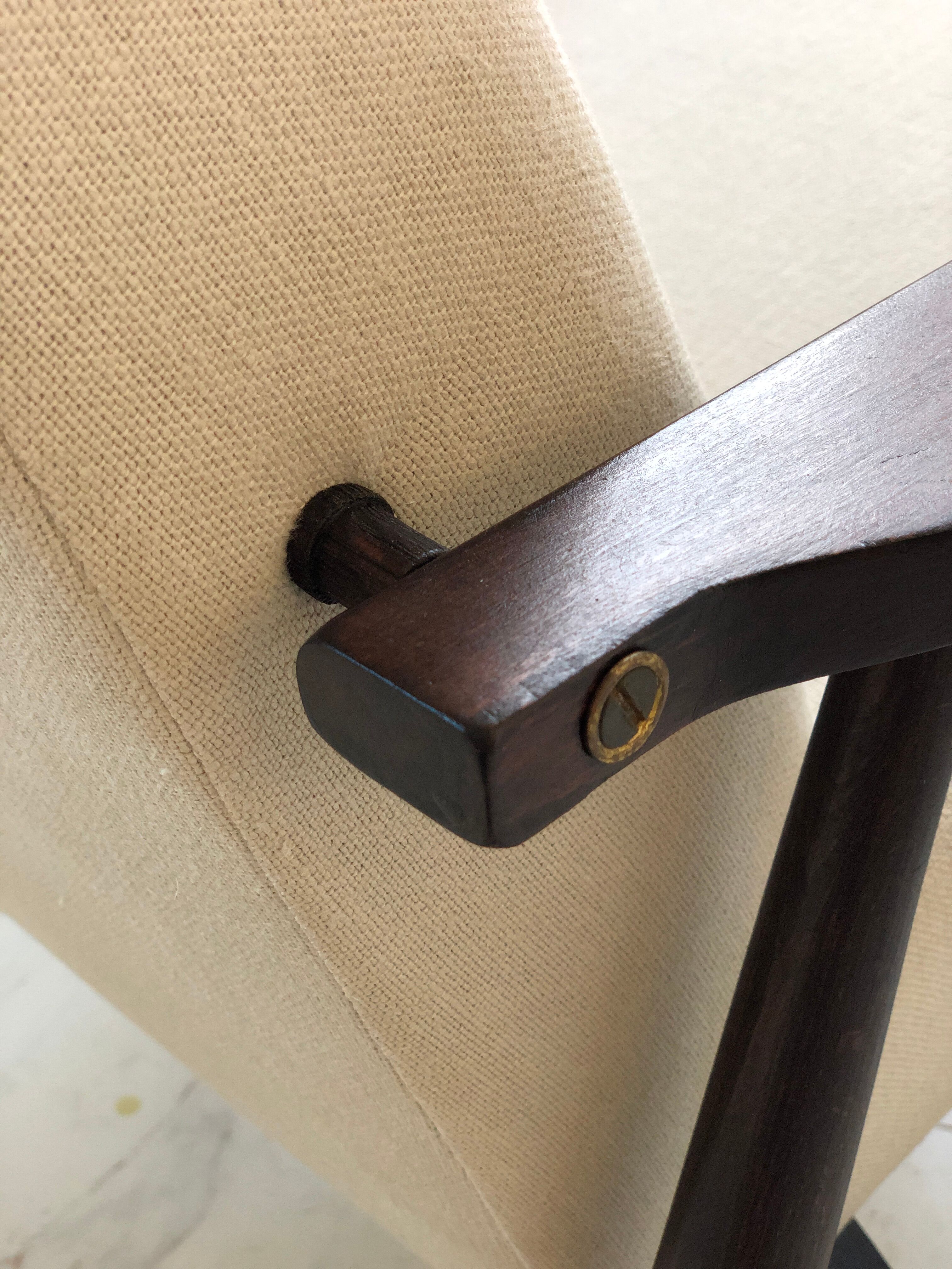 Mid-century beige linen armchair with a stool by Henryk lis, 1960s, set of 2