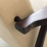 Mid-century beige linen armchair with a stool by Henryk lis, 1960s, set of 2