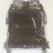 Louis XVI Style Mirror in Carved Wood with Grey Patina and Dove Pediment
