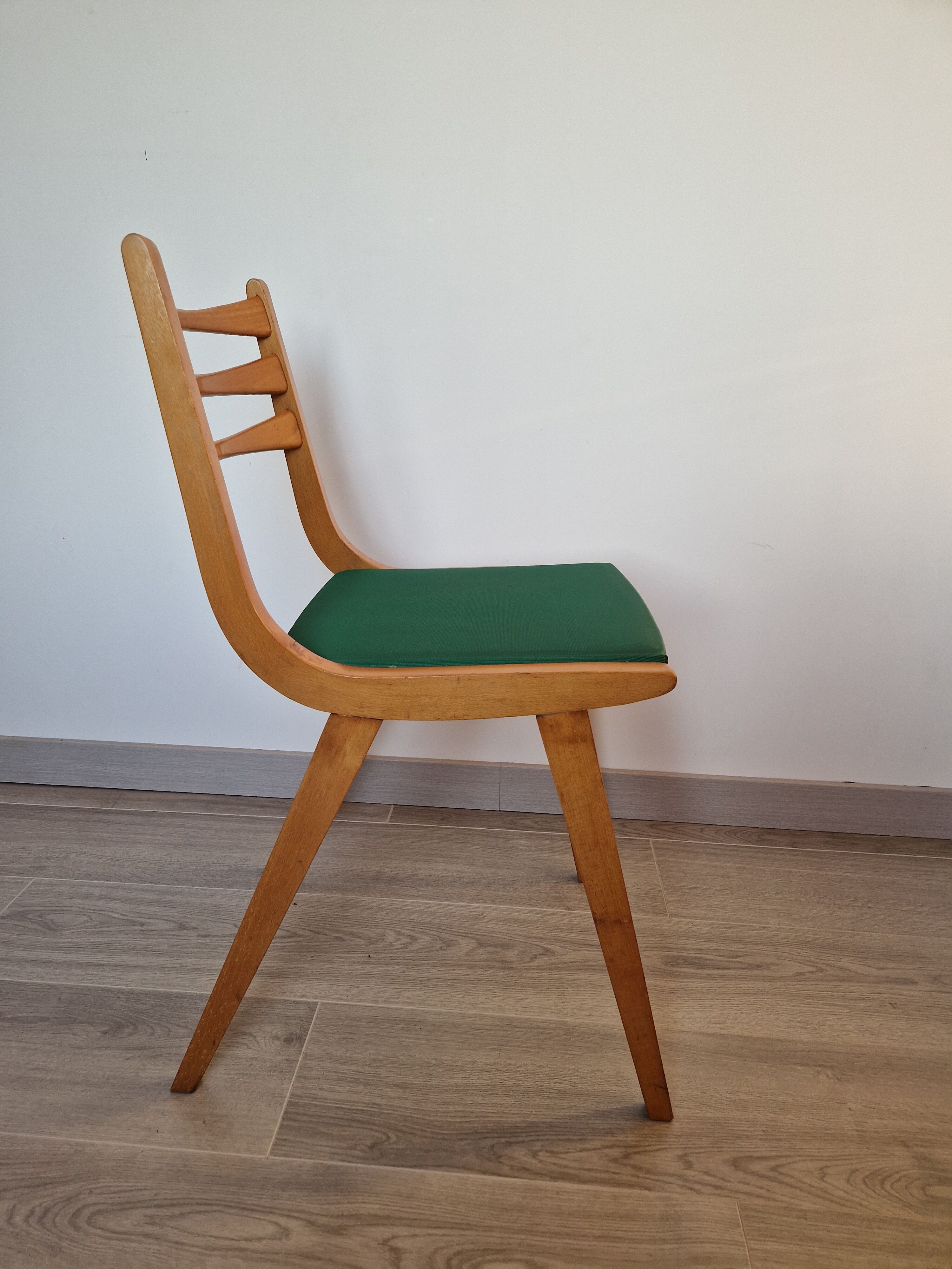 Scandinavian chair vintage beech and green vinyl