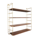 Wood-coloured metal string shelf and gold double studs 1960