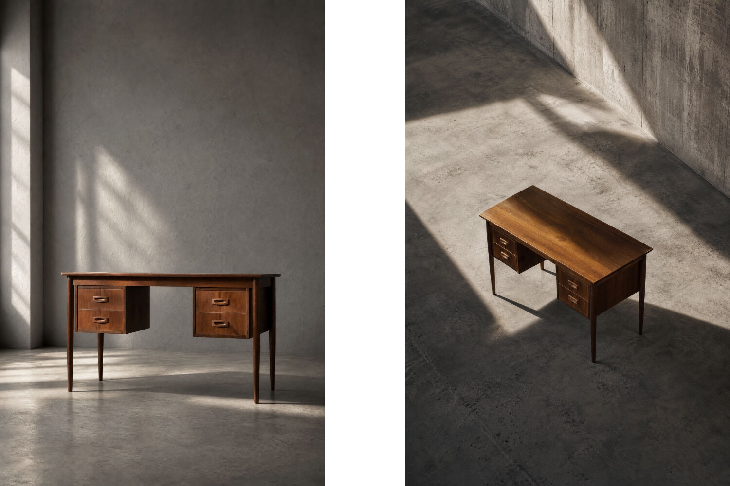 Bureau vintage scandinave moderne en teck des années 1960 avec tiroirs.