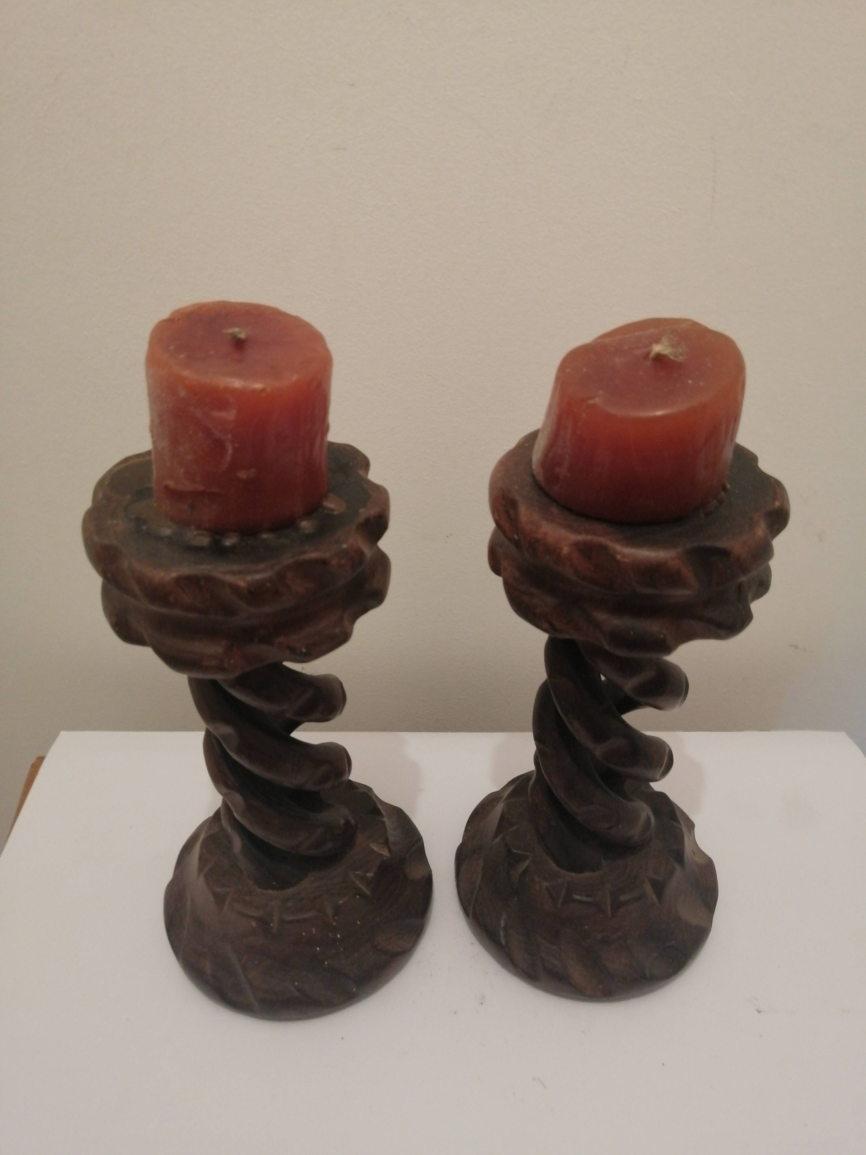 Vintage carved wooden candle holder