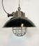 Black Enamel and Cast Iron Industrial Cage Pendant Light, 1950s
