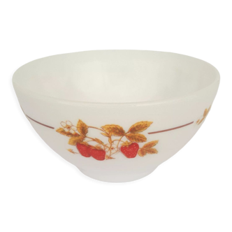 Arcopal opaline bowl and vintage strawberry decorations