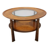 Round Solid Walnut and Crystal Coffee Table attr. to Paolo Buffa, Italy
