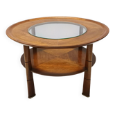 Table basse ronde en noyer massif et cristal, attribution à Paolo Buffa, Italie