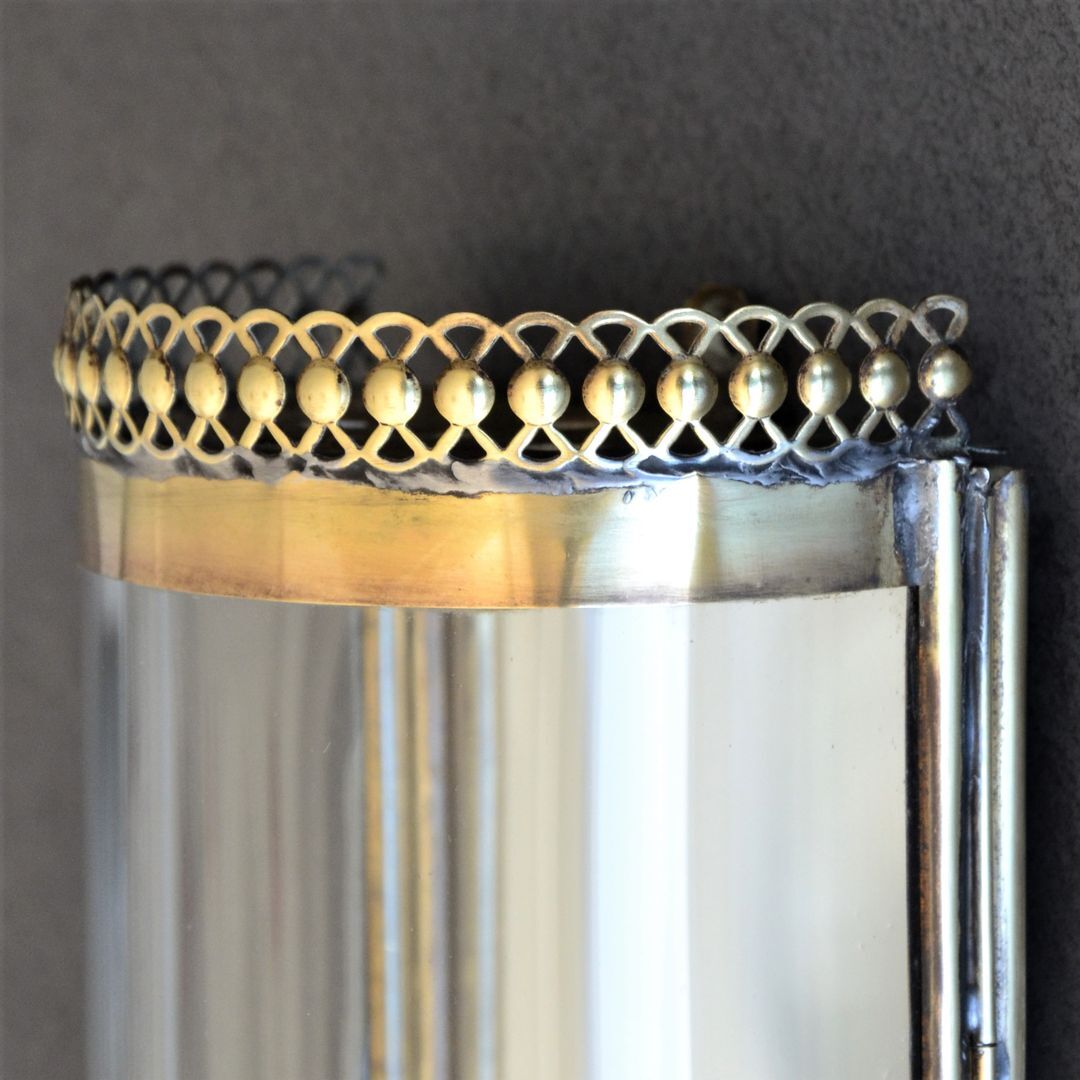 vintage mirror wall lamp, domed glass and golden brass