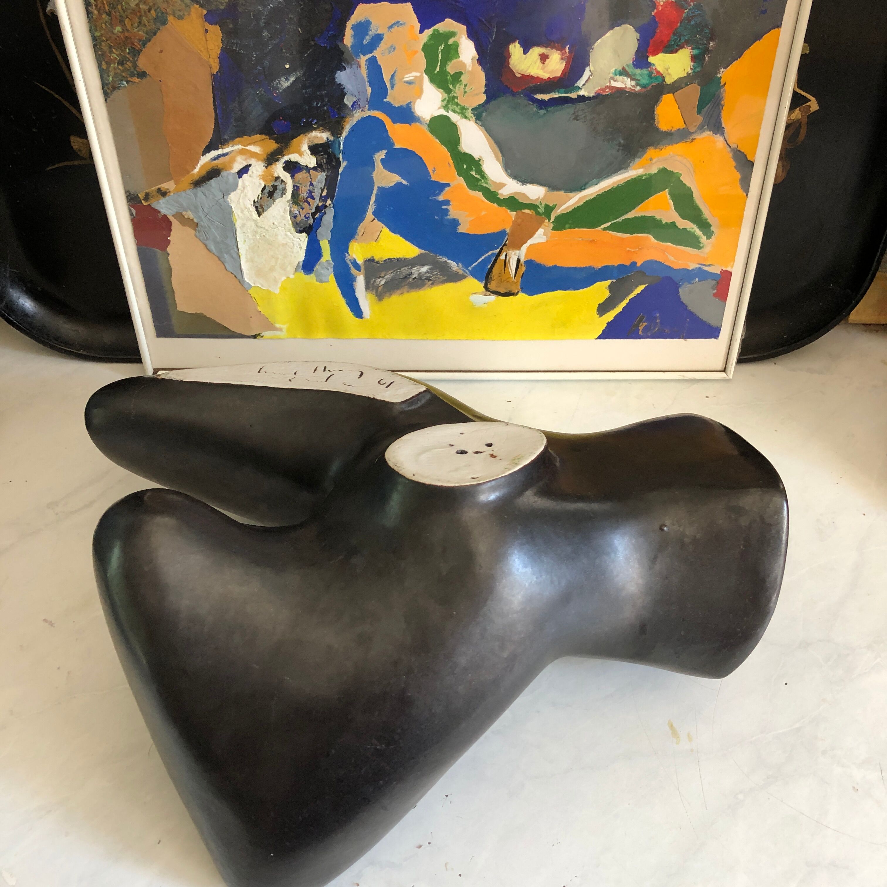 Black Ceramic/Female Nude/signed Tim Orr 1961/Mid century/Vintage