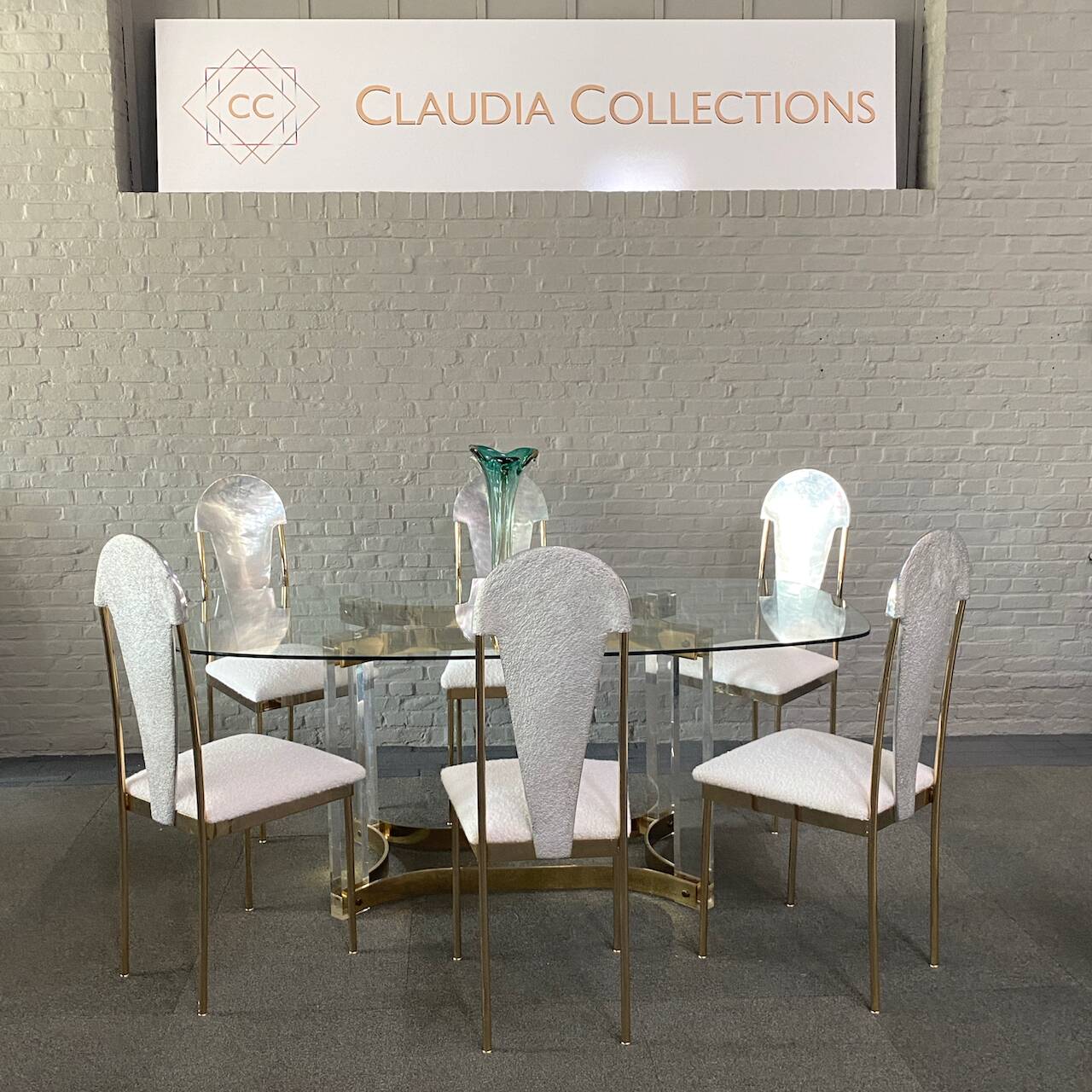 Set of 6 glamorous 'noble pen shell back' dining chairs - late 1980's