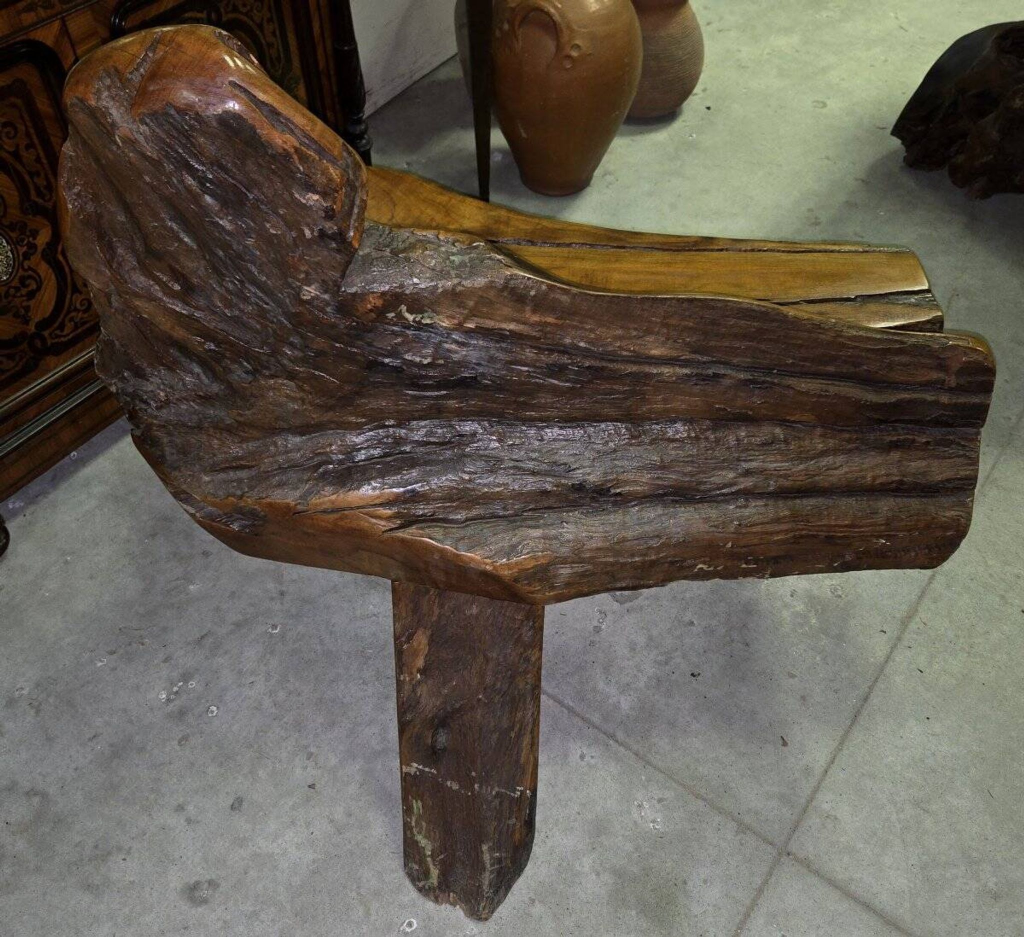Asia 20th century: bench made of olive wood and driftwood