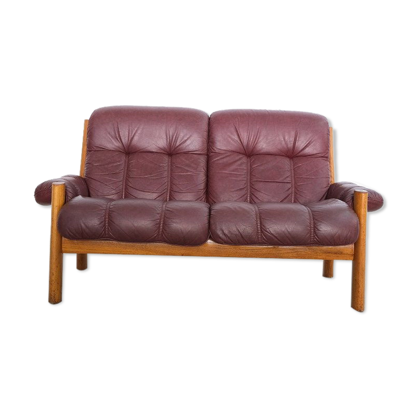 Canapé deux places en teck et cuir d’Ekornes, années 1970