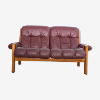Teak and Leather Two Seater Sofa from Ekornes, 1970s