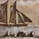 Lot of 2 old marine paintings on wood signed G. Haubois - Gilded frame