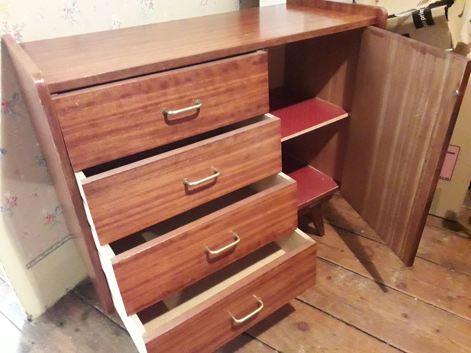 Vintage teak chest of drawers with compass legs