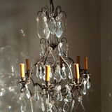 Old chandelier with tassels, bronze and crystal, 8 lights. Louis XV style.