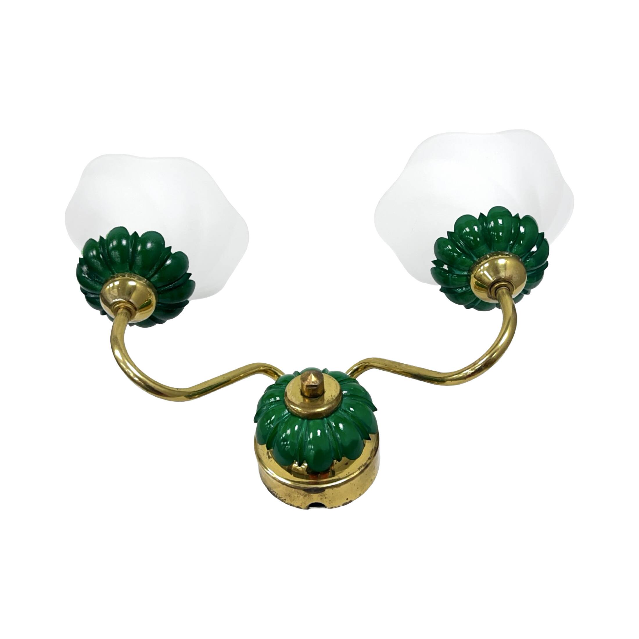 Preciosa double wall lamp | czechoslovakia 1980s | malachite glass | brass