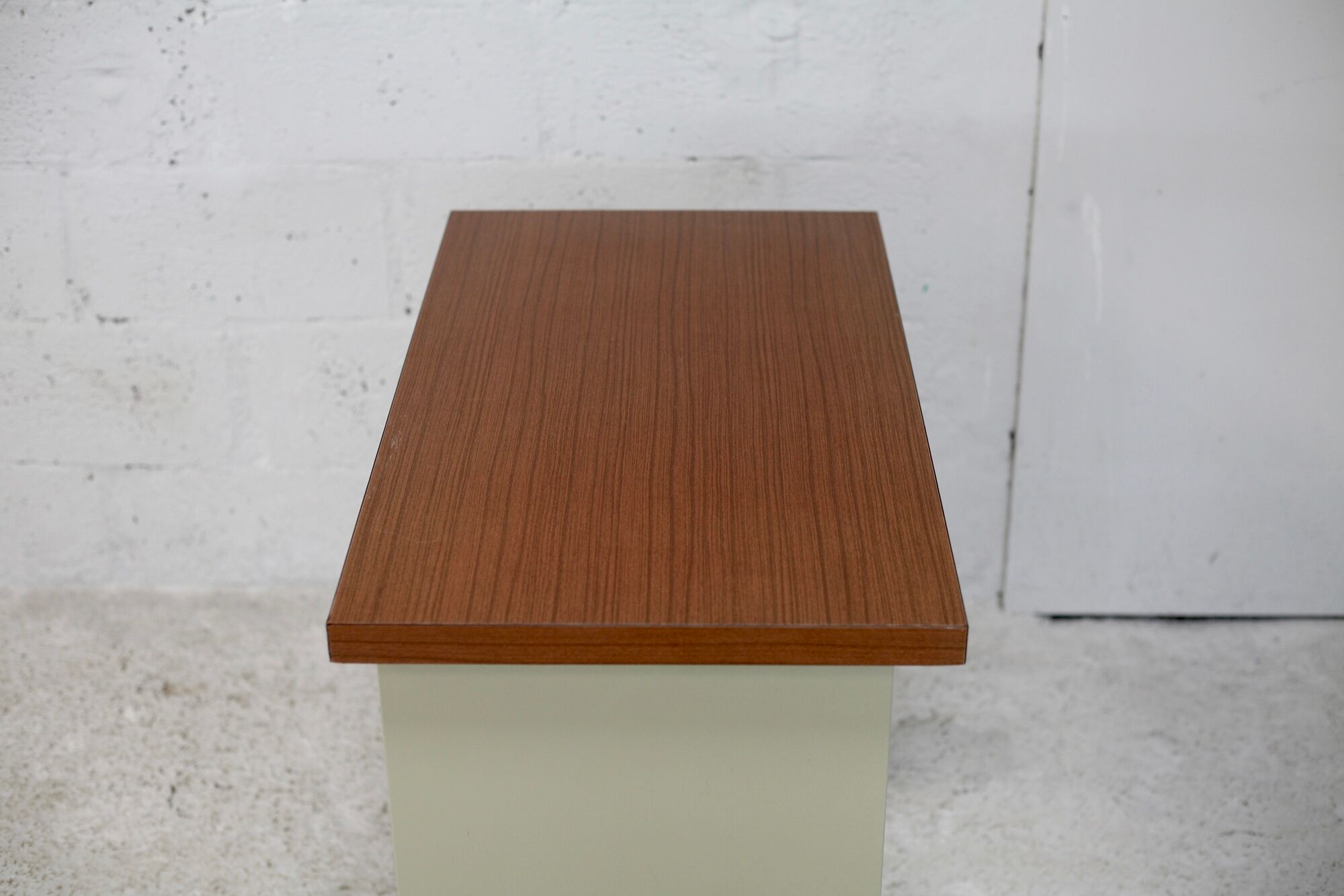 Minimalist desk, lacquered steel, formica top. France, circa 1970