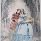 Georges Villa (1883-1965) - Colour lithograph - Gallant scene 1930