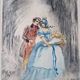 Georges Villa (1883-1965) - Colour lithograph - Gallant scene 1930