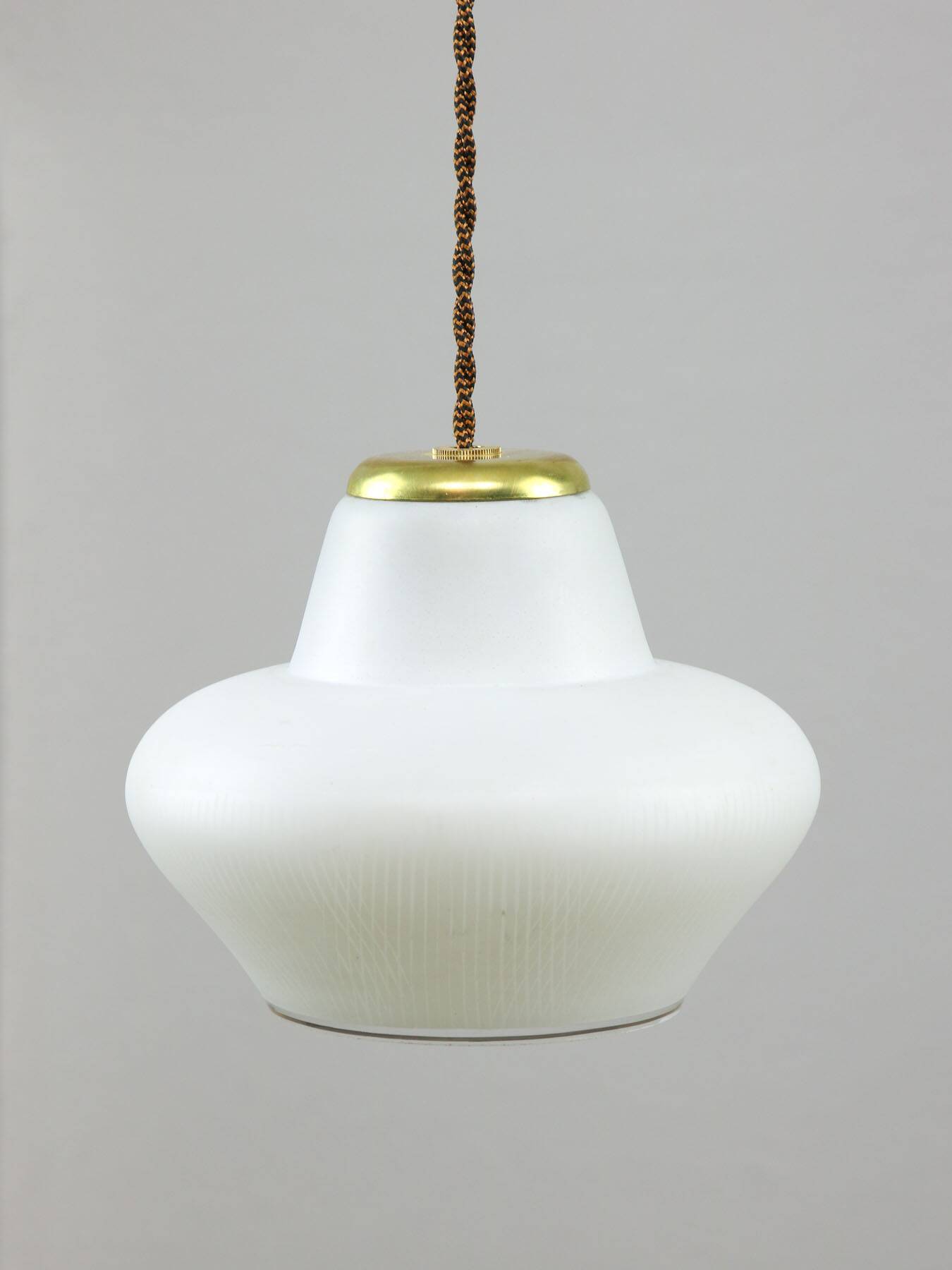 Small Mid-Century Italian Brass and Opaline Pendant Lamp