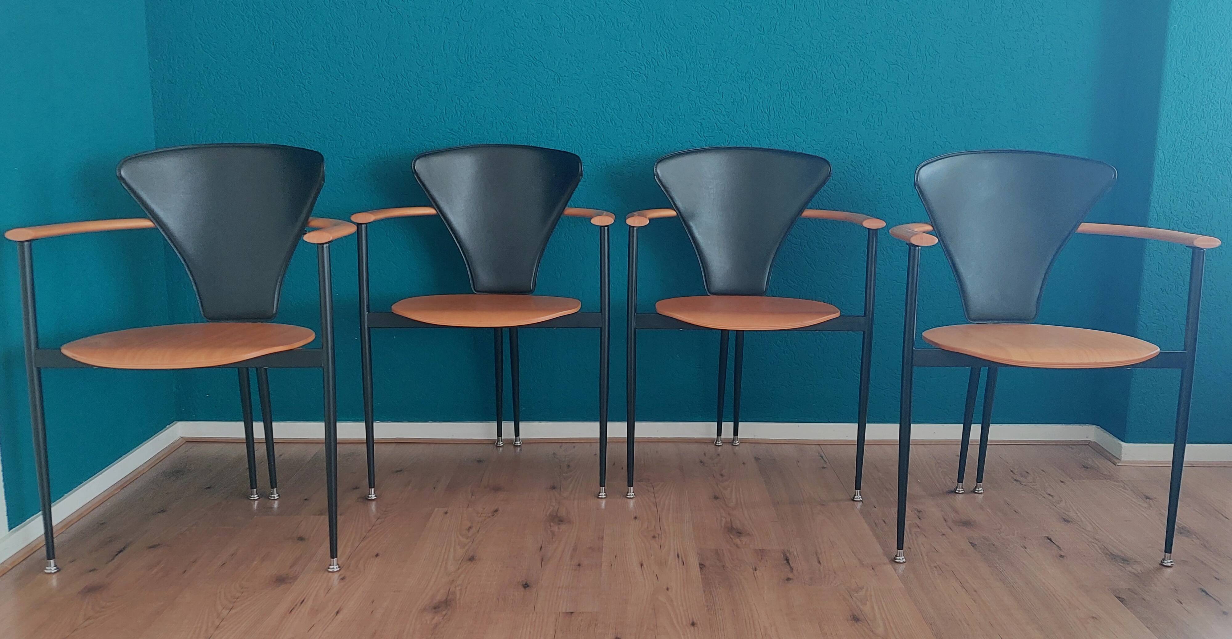 Set of 4 Postmodern Dining Chairs, 1980's.