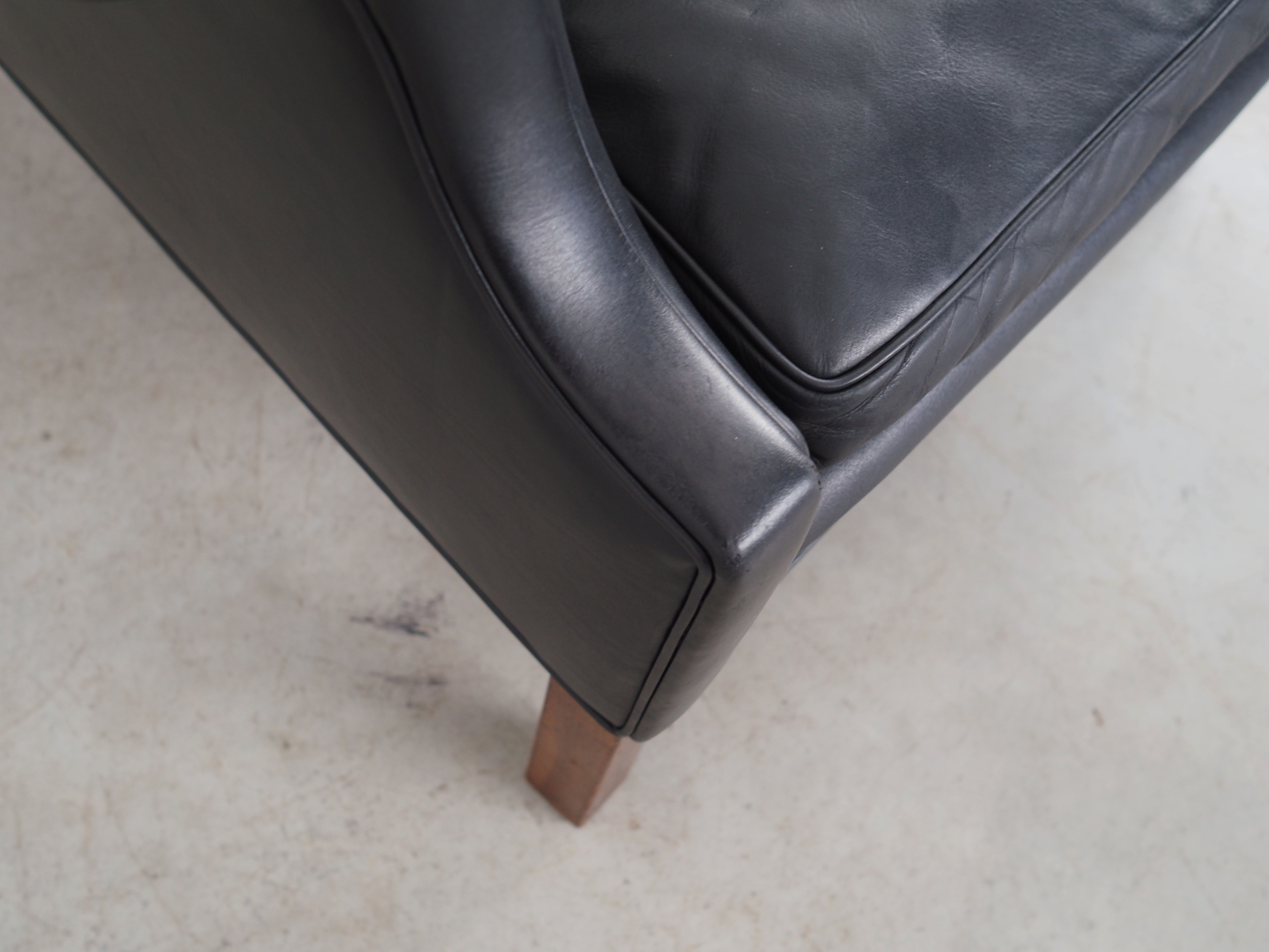 Black leather armchair, Danish design, 1970s, production: Denmark