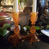 Set of 2 orange glass candle holders
