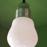 Vintage pendant light, old light fixture, opaline bulb shape, giant bulb, pulley system, loft decor