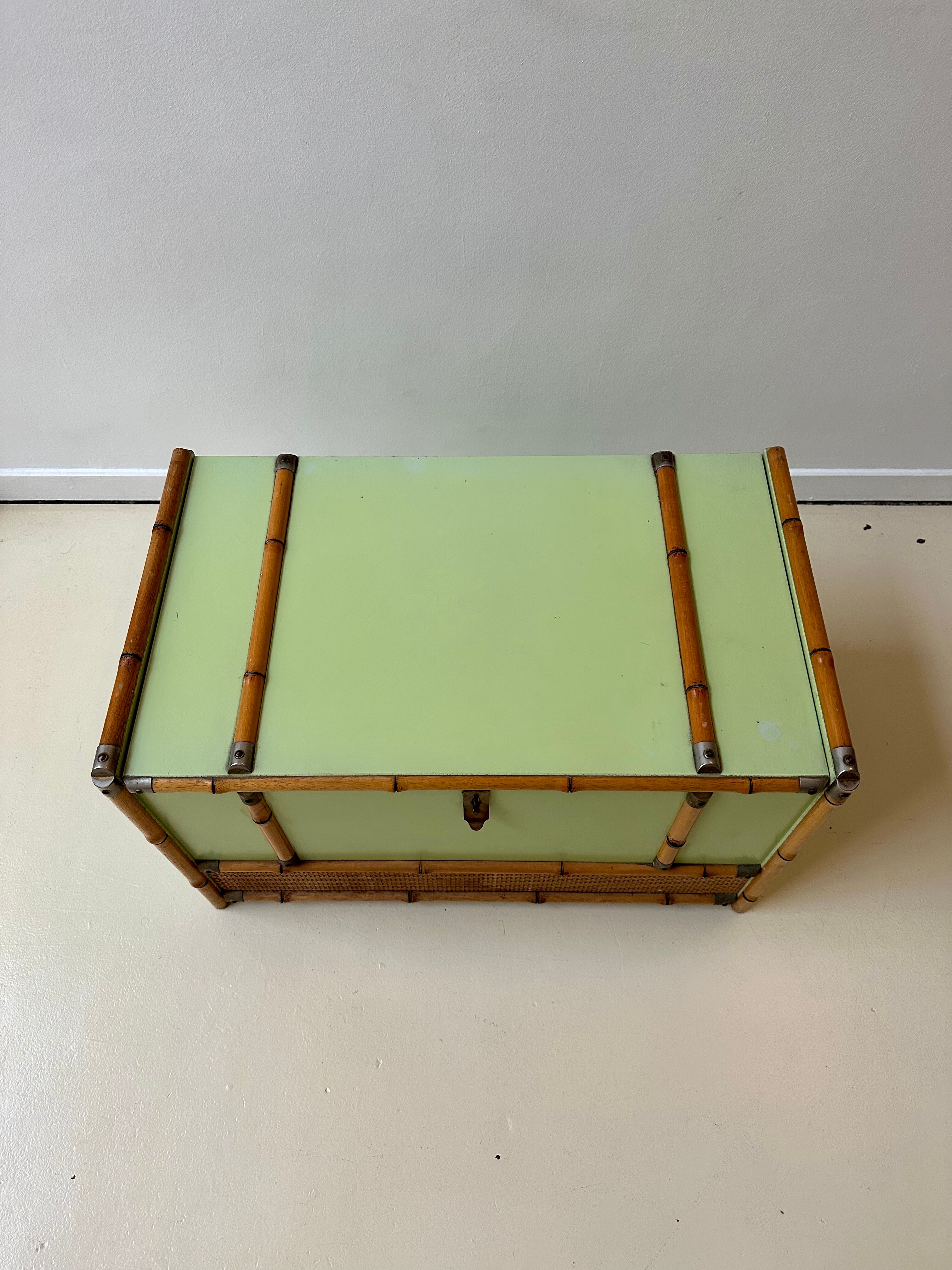 Gautier wooden, rattan and bamboo chest, 70s-80s